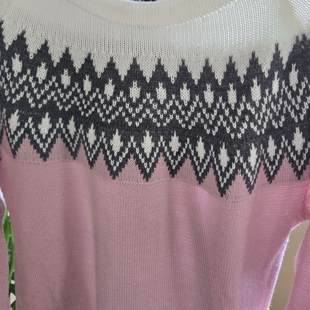CCK Style Pink White Fair Isle Knit Sweater Size Large - Picture 5 of 9